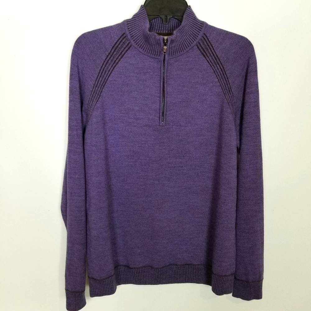 Robert Graham Men 100% Wool 1/4 Zip Pullover Sweater Sz M Purple Classic Fit